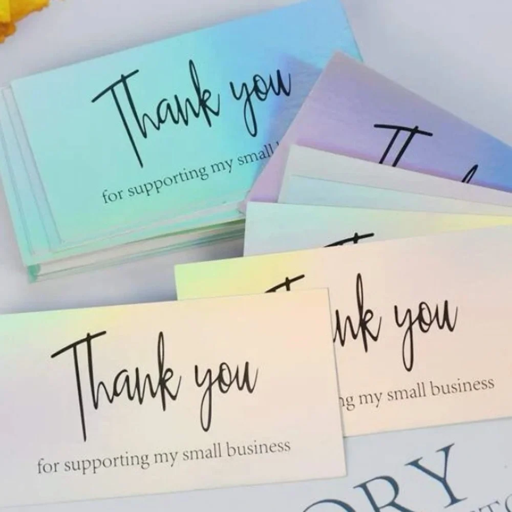 50 PK Metallic Rainbow Thank You Cards / Package Inserts 50 Pk - Picture 2 of 7